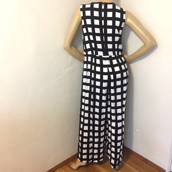 Elk Wide Leg Jumpsuit Black/White Tile Print, Sz L - Picture 3 of 10